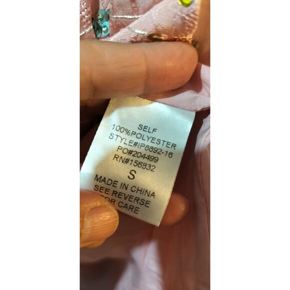 4201) BiBi Blush Pink Sequin Stripe Short Dolman Sleeve Oversize Blouses Small - Picture 9 of 10